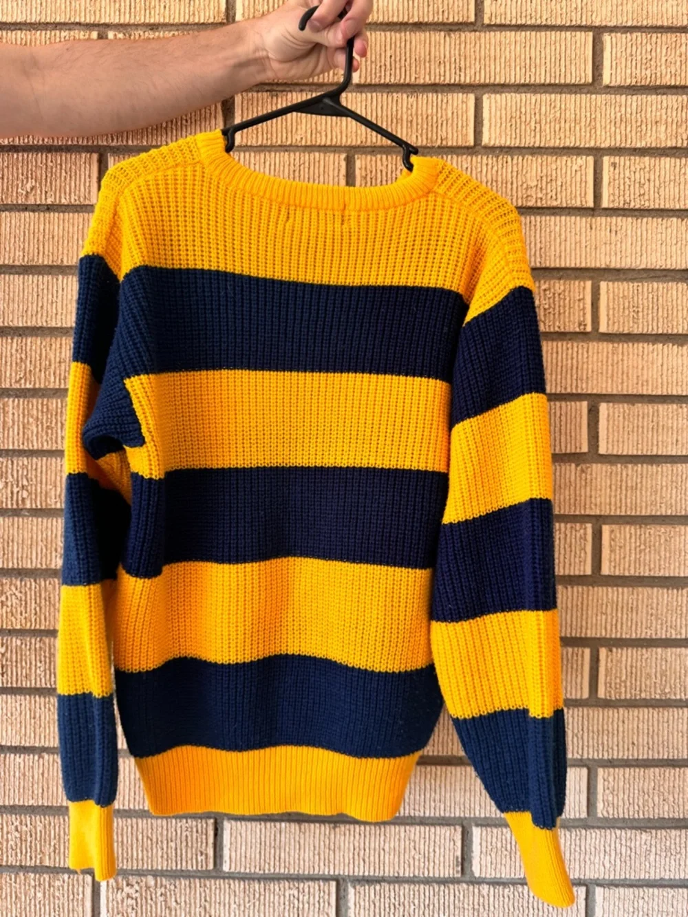 DOPE CLAYBROOK Vintage 90s Gold Navy Stripe Sweater - M - Picture 3 of 4